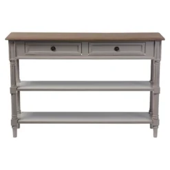 Edouard French Provincial Style Console Table With 2 Drawers - White/Light Brown - Baxton Studio