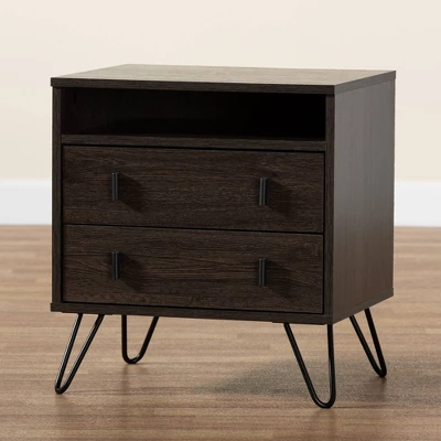 Glover Wood And Metal 2 Drawer Nightstand Brown/Gold - Baxton Studio 8 Glover Wood And Metal 2 Drawer Nightstand Brown/Gold - Baxton Studio - Image 8
