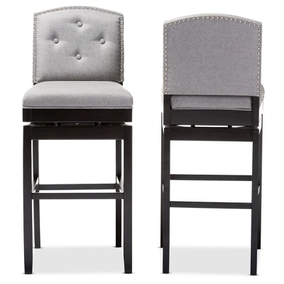 Set Of 2 Ginaro Modern And Contemporary Fabric Button Tufted Upholstered Swivel Barstools - Gray - Baxton Studio 1 Set Of 2 Ginaro Modern And Contemporary Fabric Button Tufted Upholstered Swivel Barstools - Gray - Baxton Studio
