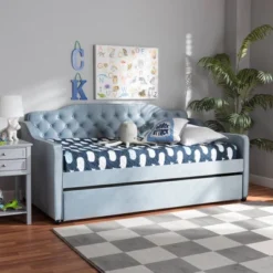 Twin Freda Velvet Tufted Daybed With Trundle Light Blue - Baxton Studio 15 Twin Freda Velvet Tufted Daybed With Trundle Light Blue - Baxton Studio -Baxton Studio GUEST f5808d0e 06ca 4920 acbf e285c1f909f1