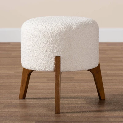 Elkie Fabric And Wood Ottoman Footstool Cream/Walnut Brown - Baxton Studio 6 Elkie Fabric And Wood Ottoman Footstool Cream/Walnut Brown - Baxton Studio - Image 6