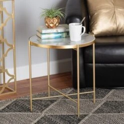 Maddock Metal End Table With Marble Tabletop White/Gold - Baxton Studio -Baxton Studio GUEST f5ce1b6e 4069 4e20 8421 35cda0e2909c
