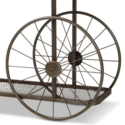 Terence Vintage Industrial Natural Wood And Metal Wheeled Console Table Black - Baxton Studio 4 Terence Vintage Industrial Natural Wood And Metal Wheeled Console Table Black - Baxton Studio - Image 4