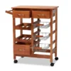 Crayton Wood And Metal Mobile Kitchen Storage Cart Oak Brown/Silver - Baxton Studio