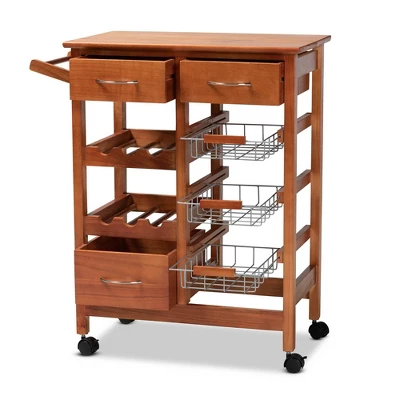 Crayton Wood And Metal Mobile Kitchen Storage Cart Oak Brown/Silver - Baxton Studio 1 Crayton Wood And Metal Mobile Kitchen Storage Cart Oak Brown/Silver - Baxton Studio