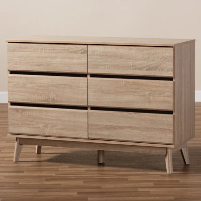 Mirren Light Oak 6 Drawer Dresser Brown, Dark Gray - Baxton Studio 8 Mirren Light Oak 6 Drawer Dresser Brown, Dark Gray - Baxton Studio - Image 8