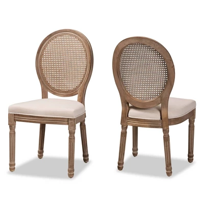 Set Of 2 Louis Fabric Upholstered With Rattan And Wood Dining Chairs Beige/Brown - Baxton Studio 2 Set Of 2 Louis Fabric Upholstered With Rattan And Wood Dining Chairs Beige/Brown - Baxton Studio - Image 2