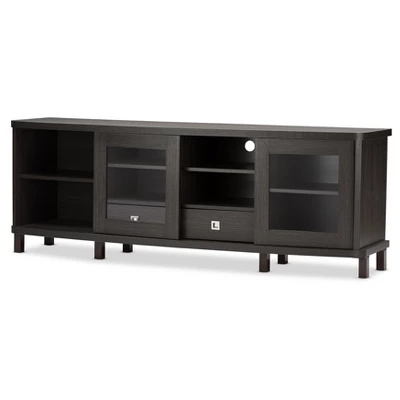 Walda Wood Cabinet With 2 Sliding Doors And 2 Drawers TV Stand For TVs Up To 70" Dark Brown - Baxton Studio 2 Walda Wood Cabinet With 2 Sliding Doors And 2 Drawers TV Stand For TVs Up To 70" Dark Brown - Baxton Studio - Image 2