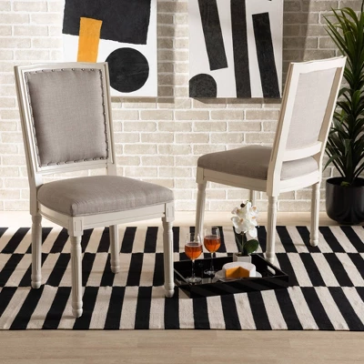 Set Of 2 Louane Fabric Upholstered And Wood Dining Chairs - Baxton Studio 1 Set Of 2 Louane Fabric Upholstered And Wood Dining Chairs - Baxton Studio