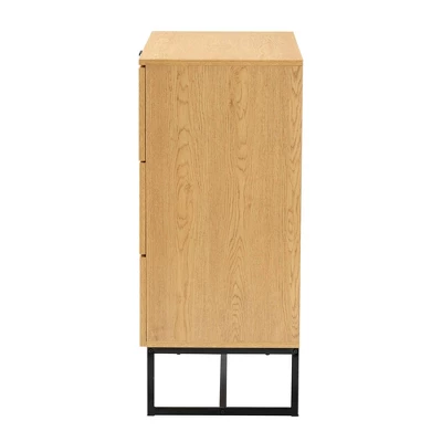 Sawyer Wood And Metal 3 Drawer Storage Cabinet With Natural Rattan Oak Brown/Black - Baxton Studio 4 Sawyer Wood And Metal 3 Drawer Storage Cabinet With Natural Rattan Oak Brown/Black - Baxton Studio - Image 4