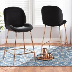 2pc Lander Velvet Fabric Upholstered Metal Counter Stool Set - Baxton Studio 16 2pc Lander Velvet Fabric Upholstered Metal Counter Stool Set - Baxton Studio -Baxton Studio GUEST f8988fd0 15f3 4267 a2cb af772d15f033