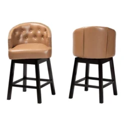 2pc Theron Faux Leather And Wood Swivel Counter Stool Set - Baxton Studio 18 2pc Theron Faux Leather And Wood Swivel Counter Stool Set - Baxton Studio -Baxton Studio GUEST f8b0f093 aa45 42f6 b7f1 9a2b00cec5c7