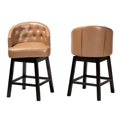 2pc Theron Faux Leather And Wood Swivel Counter Stool Set - Baxton Studio 9 2pc Theron Faux Leather And Wood Swivel Counter Stool Set - Baxton Studio - Image 9