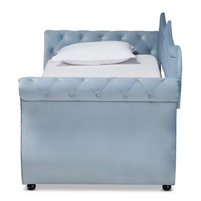 Twin Abbie Velvet Tufted Daybed With Trundle Light Blue - Baxton Studio 2 Twin Abbie Velvet Tufted Daybed With Trundle Light Blue - Baxton Studio - Image 2