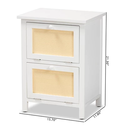 Sariah Wood Rattan 2 Door Nightstand White - Baxton Studio 10 Sariah Wood Rattan 2 Door Nightstand White - Baxton Studio - Image 10
