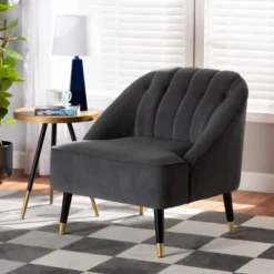 Ellard Velvet Fabric Upholstered Two-Tone Wood Accent Chair Gray/Dark Brown - Baxton Studio 13 Ellard Velvet Fabric Upholstered Two-Tone Wood Accent Chair Gray/Dark Brown - Baxton Studio -Baxton Studio GUEST f90915fb a2fb 41ac bb95 079b816dc4f0