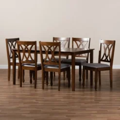 7pc Augustine Fabric Upholstered Dining Set Gray/Walnut Brown - Baxton Studio -Baxton Studio GUEST f97848ca cbed 4880 bfd7 c9472e83813c