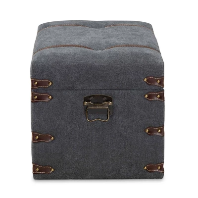Palma Modern Transitional Fabric Upholstered Storage Trunk Ottoman Gray - Baxton Studio: Cushioned, Antique Brass Latches, No Assembly Required 3 Palma Modern Transitional Fabric Upholstered Storage Trunk Ottoman Gray - Baxton Studio: Cushioned, Antique Brass Latches, No Assembly Required - Image 3