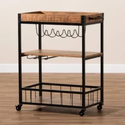 Cerne Oak And Finished Mobile Metal Bar Cart With Wine Bottle Rack Brown - Baxton Studio 16 Cerne Oak And Finished Mobile Metal Bar Cart With Wine Bottle Rack Brown - Baxton Studio -Baxton Studio GUEST fa213c69 b13a 4c71 a88c 61c1a5369f43