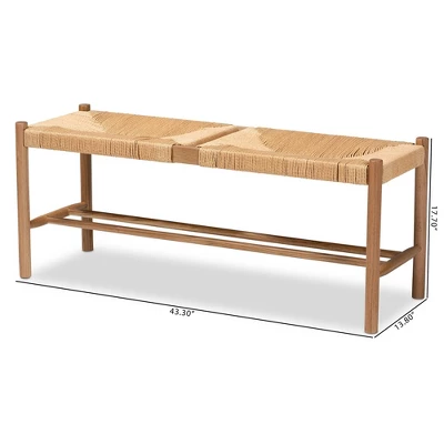 Saura Oak Wood Hemp Dining Bench Brown - Baxton Studio 9 Saura Oak Wood Hemp Dining Bench Brown - Baxton Studio - Image 9