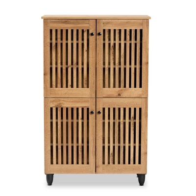 Fernanda Wood 4 Door Storage Cabinet Oak Brown/Black - Baxton Studio 2 Fernanda Wood 4 Door Storage Cabinet Oak Brown/Black - Baxton Studio - Image 2
