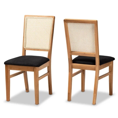 Set Of 2 Idris Fabric Upholstered Rattan Dining Chairs Black/Oak Brown - Baxton Studio 1 Set Of 2 Idris Fabric Upholstered Rattan Dining Chairs Black/Oak Brown - Baxton Studio