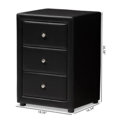 Tessa Faux Leather Upholstered 3 Drawer Nightstand Black - Baxton Studio -Baxton Studio GUEST fae930fb eb2a 44b9 833c 23d45161aa00