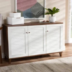 Coolidge 8 Shelf Wood Shoe Cabinet White/Walnut - Baxton Studio 13 Coolidge 8 Shelf Wood Shoe Cabinet White/Walnut - Baxton Studio -Baxton Studio GUEST fb0a2ab8 9bc3 4041 88d6 ae574d7c8f5c