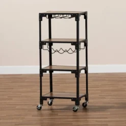 4 Tier Victor Wood And Metal Mobile Wine Cart Walnut/Black - Baxton Studio 11 4 Tier Victor Wood And Metal Mobile Wine Cart Walnut/Black - Baxton Studio -Baxton Studio GUEST fb3eb412 47ce 4379 93e6 a11217273b8b