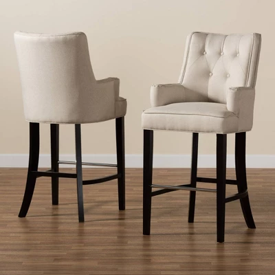 2pc Aldon Upholstered And Wood Bar Stool Set - Baxton Studio 6 2pc Aldon Upholstered And Wood Bar Stool Set - Baxton Studio - Image 6
