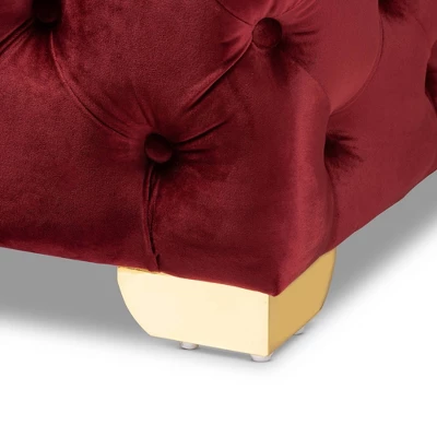 Avara Velvet Button Tufted Bench Ottoman - Baxton Studio 2 Avara Velvet Button Tufted Bench Ottoman - Baxton Studio - Image 2