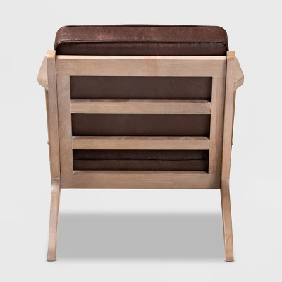 Sigrid Faux Leather Upholstered Wood Armchair Dark Brown/Antique Oak - Baxton Studio 3 Sigrid Faux Leather Upholstered Wood Armchair Dark Brown/Antique Oak - Baxton Studio - Image 3