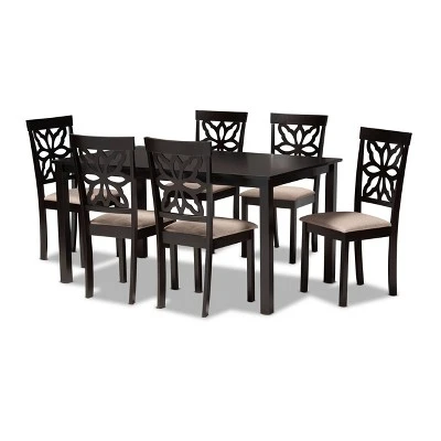 7pc Dallas Fabric Upholstered And Wood Dining Set - Baxton Studio 8 7pc Dallas Fabric Upholstered And Wood Dining Set - Baxton Studio - Image 8