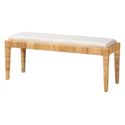Sofia Rattan And Mahogany Wood Bench White/Natural Brown - Baxton Studio