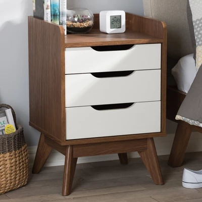 Brighton Mid - Century Modern Wood 3 - Drawer Storage Nightstand - Brown - Baxton Studio 5 Brighton Mid - Century Modern Wood 3 - Drawer Storage Nightstand - Brown - Baxton Studio - Image 5