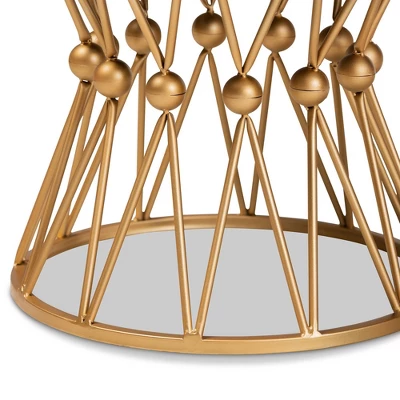 Leonie Faux Fur Upholstered Metal Ottoman White/Gold - Baxton Studio 2 Leonie Faux Fur Upholstered Metal Ottoman White/Gold - Baxton Studio - Image 2