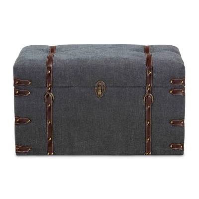 Palma Modern Transitional Fabric Upholstered Storage Trunk Ottoman Gray - Baxton Studio: Cushioned, Antique Brass Latches, No Assembly Required 2 Palma Modern Transitional Fabric Upholstered Storage Trunk Ottoman Gray - Baxton Studio: Cushioned, Antique Brass Latches, No Assembly Required - Image 2