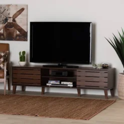 Teresina Wood 2 Door TV Stand For TVs Up To 59" Walnut Brown - Baxton Studio 10 Teresina Wood 2 Door TV Stand For TVs Up To 59" Walnut Brown - Baxton Studio -Baxton Studio GUEST fd5f648a 2a3a 426a be57 d278227e5e91