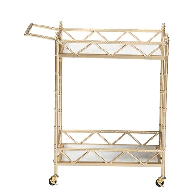 Mela Metal And Marble 2 Tier Wine Cart Gold/White Marble - Baxton Studio 1 Mela Metal And Marble 2 Tier Wine Cart Gold/White Marble - Baxton Studio