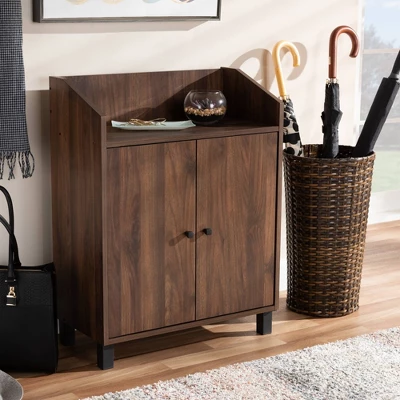 Rossin Walnut Finished 2 Door Wood Entryway Shoe Storage Cabinet With Open Shelf Brown - Baxton Studio 1 Rossin Walnut Finished 2 Door Wood Entryway Shoe Storage Cabinet With Open Shelf Brown - Baxton Studio