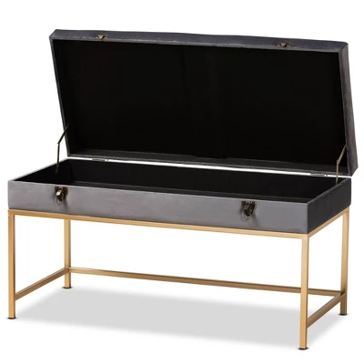 Aliana Velvet Fabric And Metal Large Ottoman Gold - Baxton Studio 1 Aliana Velvet Fabric And Metal Large Ottoman Gold - Baxton Studio