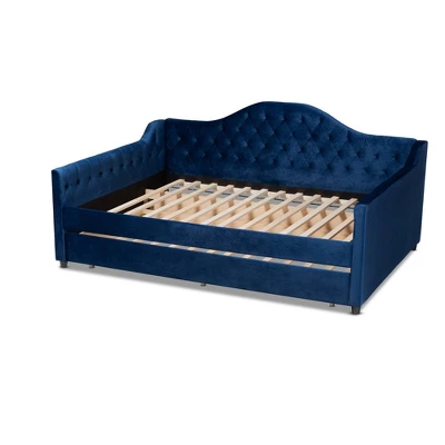 Perry Velvet Daybed With Trundle - Baxton Studio 7 Perry Velvet Daybed With Trundle - Baxton Studio - Image 7