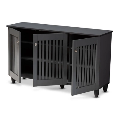 3 Door Fernanda Wooden Entryway Shoe Storage Wide Cabinet Gray - Baxton Studio 9 3 Door Fernanda Wooden Entryway Shoe Storage Wide Cabinet Gray - Baxton Studio - Image 9