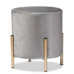 Thurman Velvet Metal Ottoman - Baxton Studio -Baxton Studio GUEST fe70332a 3d7a 4927 a6b6 c6fc19e8646f