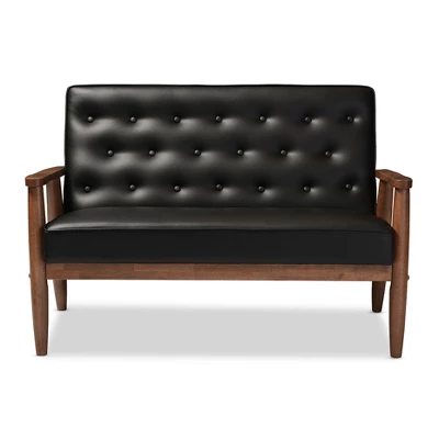 Sorrento Mid-Century Retro Modern Faux Leather Upholstered Wooden 2 Seater Loveseat - Baxton Studio 1 Sorrento Mid-Century Retro Modern Faux Leather Upholstered Wooden 2 Seater Loveseat - Baxton Studio
