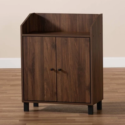 Rossin Walnut Finished 2 Door Wood Entryway Shoe Storage Cabinet With Open Shelf Brown - Baxton Studio 3 Rossin Walnut Finished 2 Door Wood Entryway Shoe Storage Cabinet With Open Shelf Brown - Baxton Studio - Image 3