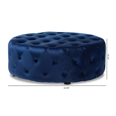 Cardiff Velvet Fabric Upholstered Button Tufted Cocktail Ottoman Blue - Baxton Studio 2 Cardiff Velvet Fabric Upholstered Button Tufted Cocktail Ottoman Blue - Baxton Studio - Image 2