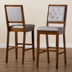 2pc Gideon Fabric Upholstered And Wood Barstool Set Gray/Walnut Brown - Baxton Studio 14 2pc Gideon Fabric Upholstered And Wood Barstool Set Gray/Walnut Brown - Baxton Studio -Baxton Studio GUEST ff6a13c4 18fa 4e40 9225 36b1b73ca8bd