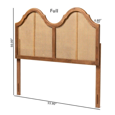 Hazel Vintage Wood And Synthetic Rattan Arched Headboard Walnut - Baxton Studio 4 Hazel Vintage Wood And Synthetic Rattan Arched Headboard Walnut - Baxton Studio - Image 4